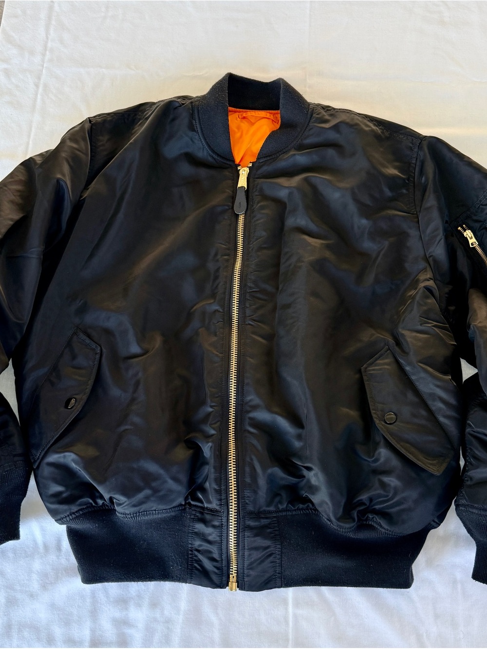 Alpha Industries MA-1 Flight Bomber Jacket Black Orange Lining